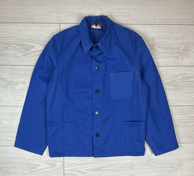 #ad Le Laboureur Vintage 80s Blue French Work Canvas Chore Jacket Mens L Size $60.00