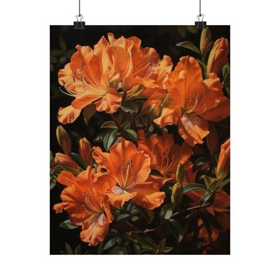 Orange Azalea Flower Art Print Poster, Flower Painting, Flower Décor, Azaleas