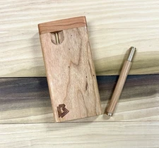 Figured American Cherry Wood 4" Dugout Stashbox w Poker & One Hitter Pipe Set