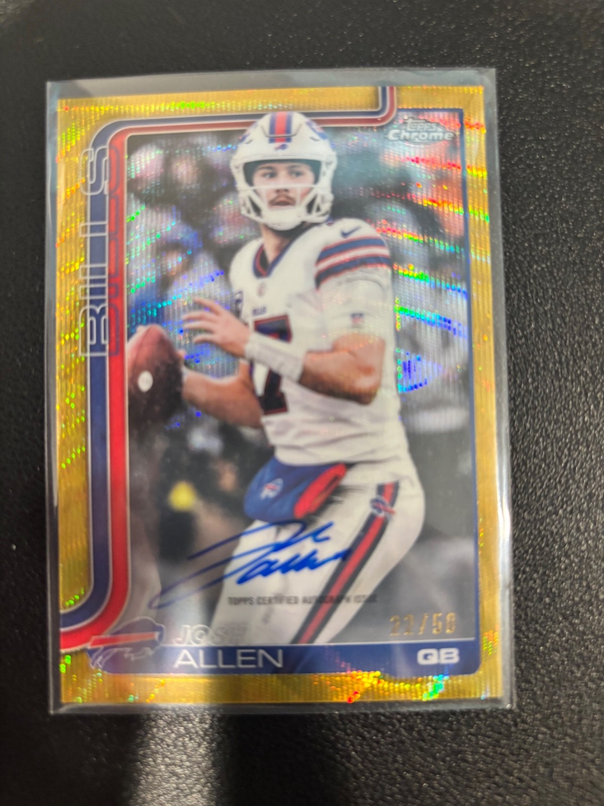 2025 Topps Chrome Josh Allen Gold Refractor On-Card Auto #22/50