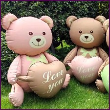Globo de película de aluminio de oso corazón mate dibujos animados acostados en 3D, adecuado