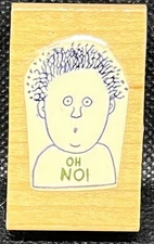 OH NO Words Face With Surprised Look Boy Cartoon Rubber Stamp Wood Mounted