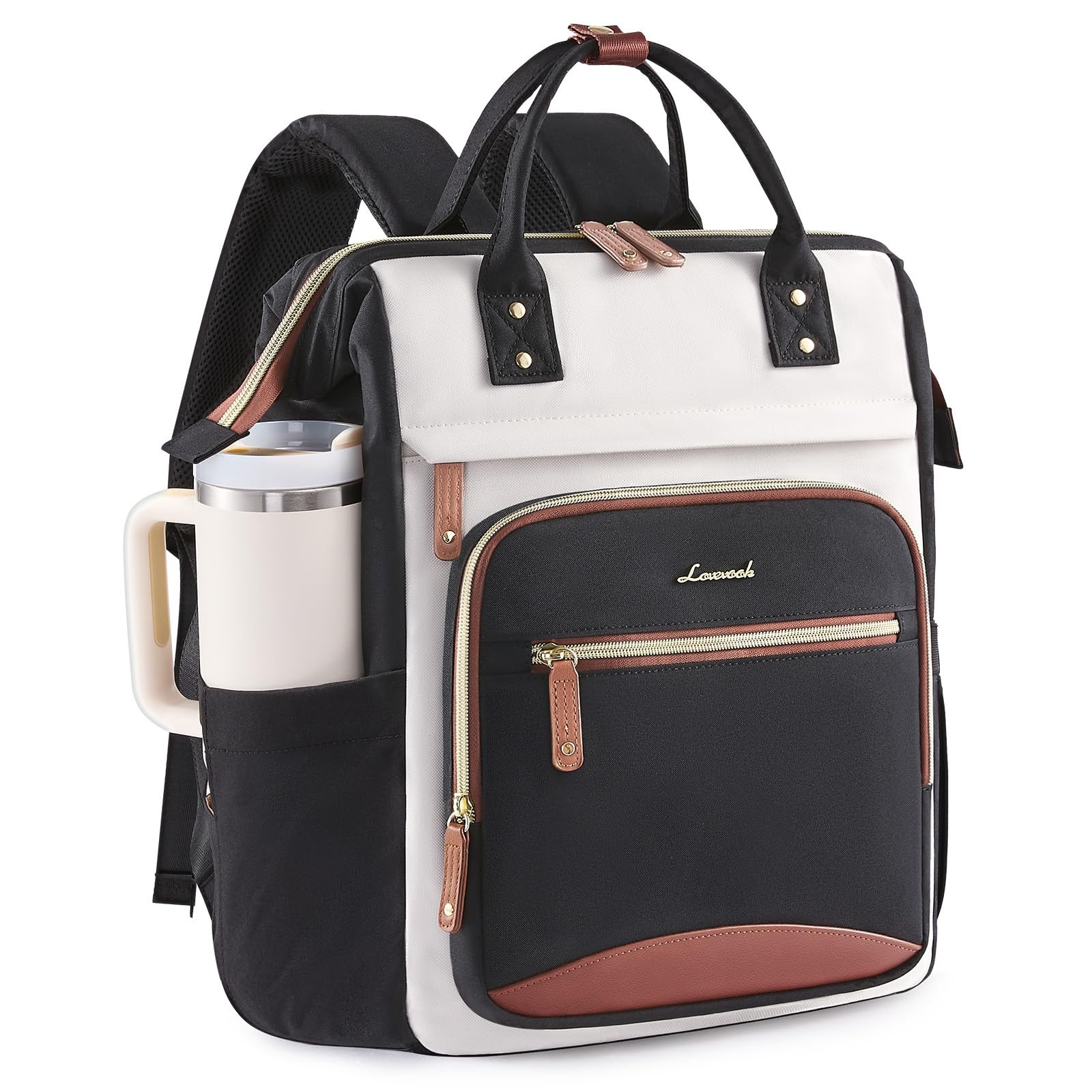 Women's 15.6 Inch Laptop Backpack with Large Capacity & Side Cup Pocket-image