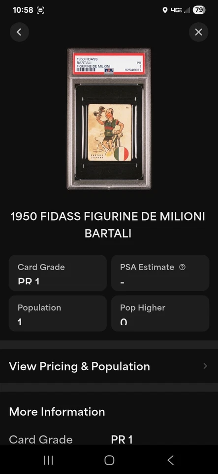 1950 🚴🏻 🇮🇹 Fidass, Bartali, Figurine De Milioni, PSA-1, Pop/1, None Higher - Image 4 of 4