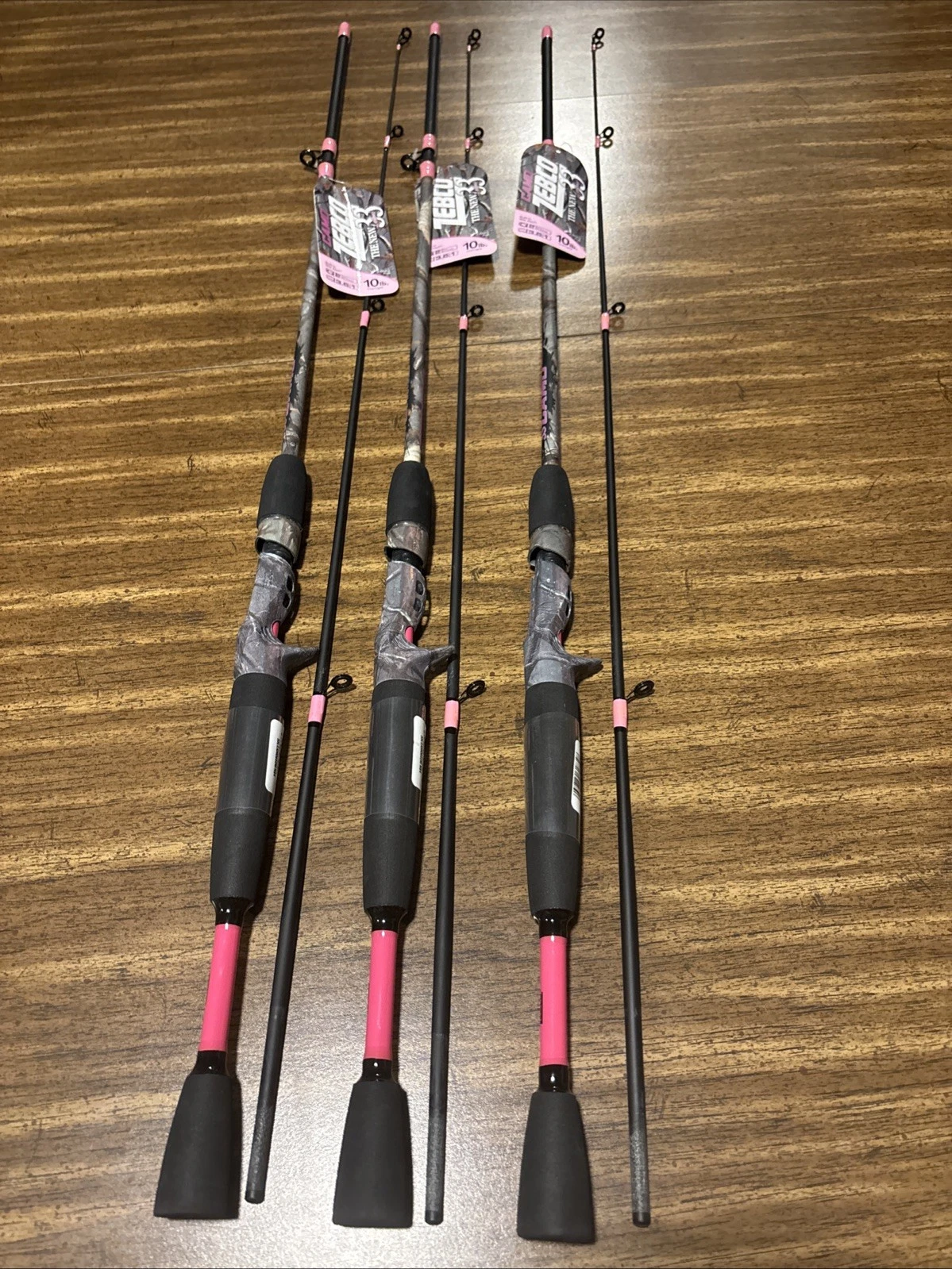 Lot of 3 Zebco 33 Lady LE Pink Camo Casting Fishing Rods 6' Medium 2-Pc New