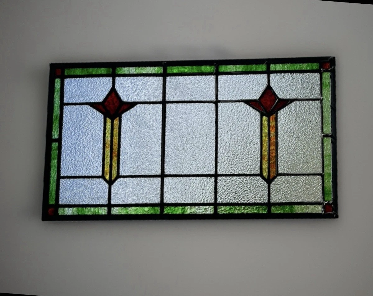 1900-1940 1930s Decade Transom Window Antique Stained Glass