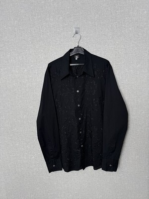 Vintage GF FERRE Black Floral Embroidered Button Up Shirt Long Sleeve Men s