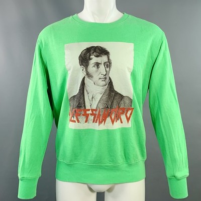 MSGM Size M Alessandro Green Graphic Cotton Crew Neck Sweatshirt