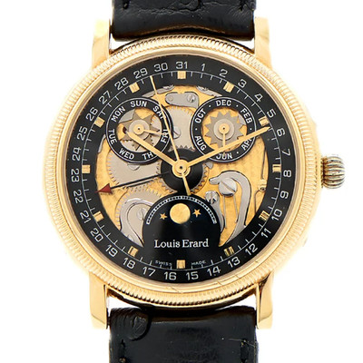 Louis Erard Triple Calendar Moonphase 82.0798 Auto YGP Black Skeleton Men's Watc