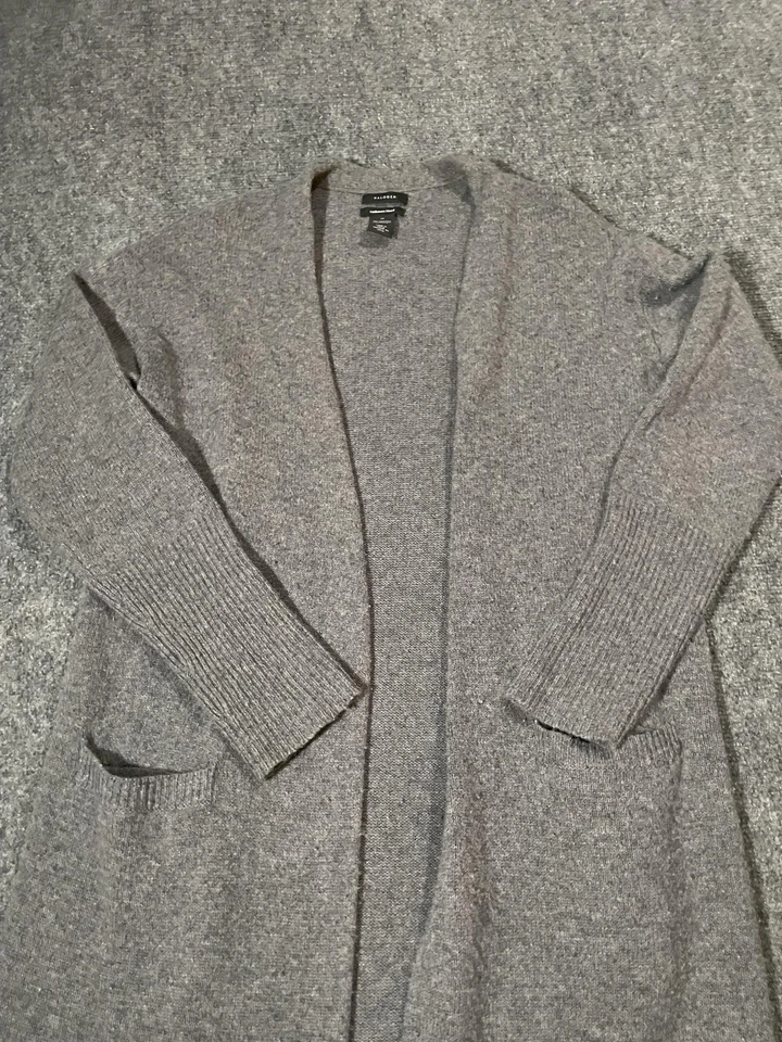 Halogen Cardigan Sweater Womens Medium Gray Cashmere Blend Long Duster - Image 2 of 4