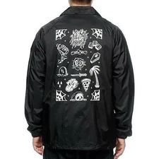 Sketchy Tank Flash Art Black Snap Button Coach Jacket Lined Windbreaker Size S