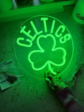 Basketball Celtics NBA LED Hanging Sign, Dimmable, USB, 12x12 inches Boston 