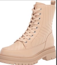 MARC FISHER Womens Pierce Quilted Lug Sole Combat Boots Zip Beige Sz 9.5M