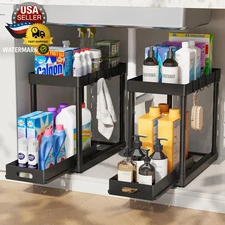 2 Pack Pull-Out Storage Organizers, under Sink Organizer and Storage for Bathroo