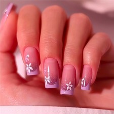 24Pcs Green French Bow Square Press On Nails