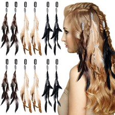 12 Pcs Feather Hair Extensions Colored Clip in Brown, Black, Dark Coffee