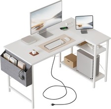 Mericonia Small L Shaped Desk with Power Outlets,100 cm L Computer Corner Desks