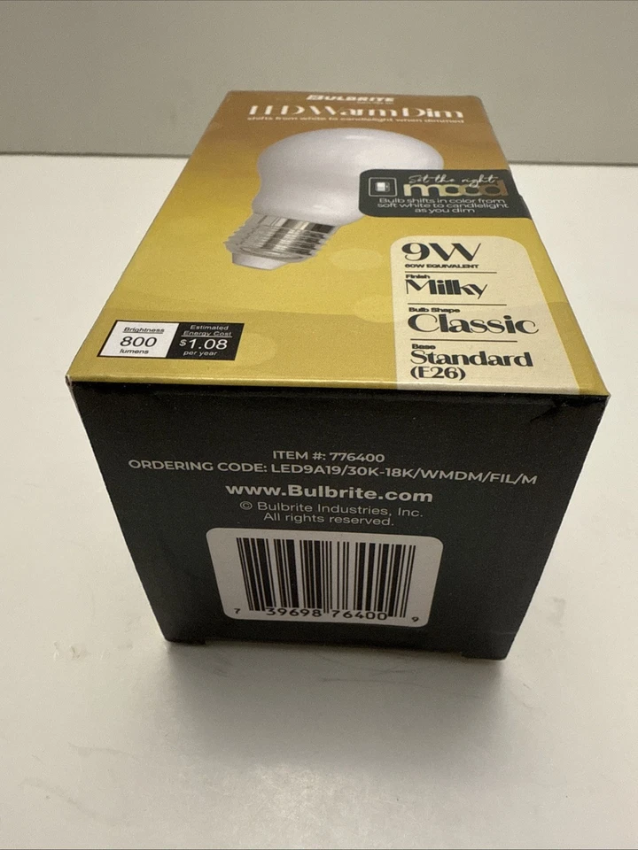 Bulbrite 776400 Fully Dimmable LED warm Dim Light Bulb E26 9W - Image 3 of 4