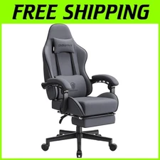 Adjustable Height Gaming Chair with Reclining Footrest & Massage Cushion - Grey