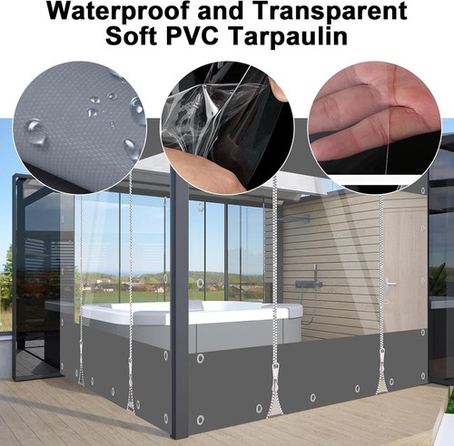 Clear Vinyl Curtain Heavy Duty PVC Clear Tarp Waterproof Outdoor Patio Enclosure - Picture 6 of 73