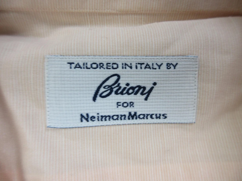 Brioni Shirt Mens Large Peach Button Up Linen Blend Neiman Marcus Italy Dress - Image 4 of 4