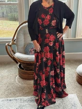 Full-length Floral Dress with Jacket and Belt