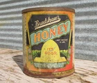 VINTAGE 1930s BRADSHAW'S HONEY METAL CAN 5 POUND TIN advertising farmhouse bees
