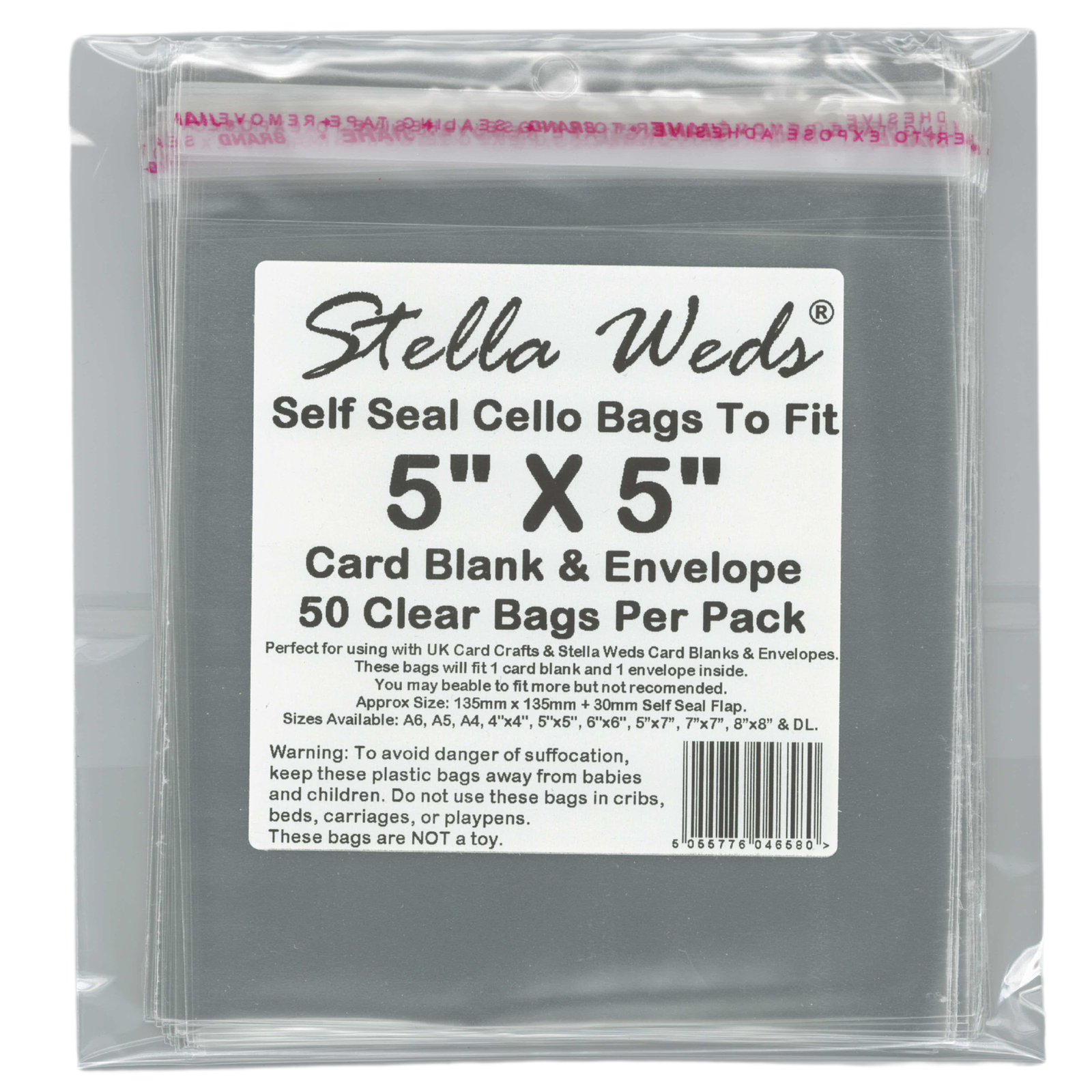 Clear Self Seal Bags To Fit 5x5 Card Blank & Envelope x 50 Per Pack