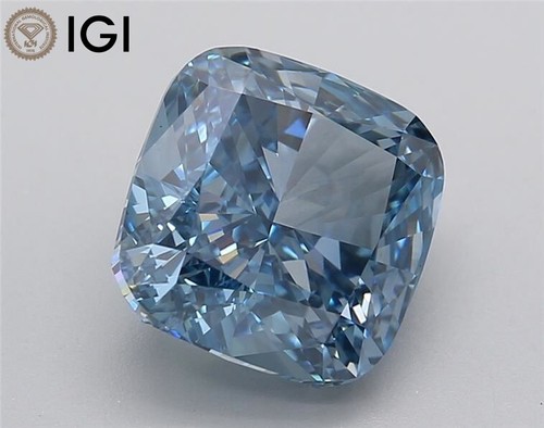 Cushion 4.08ct Fancy Vivid Blue SI1 IGI Certified Lab Grown CVD Diamond - Picture 2 of 14