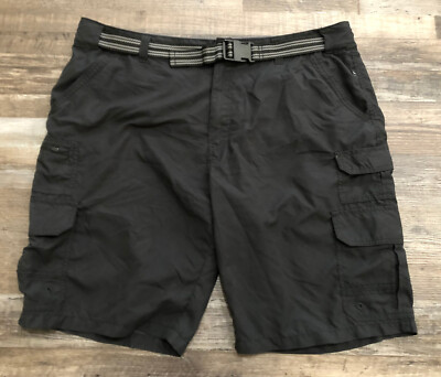 Denali Mens Stretch Belted Hybrid Lightweight Cargo Shorts Black Size 40 