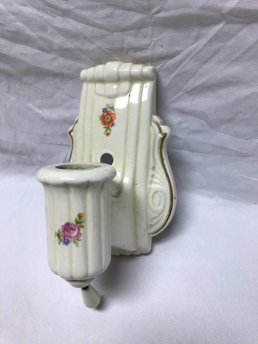 VTG Ceramic Antique White Porcelain Wall Sconce Floral Rose Light
