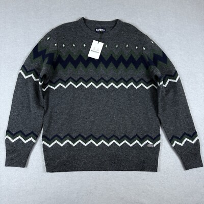 Barbour Men's Regis Fair Isle Crew Sweater Charcoal Marl Size XL Wool