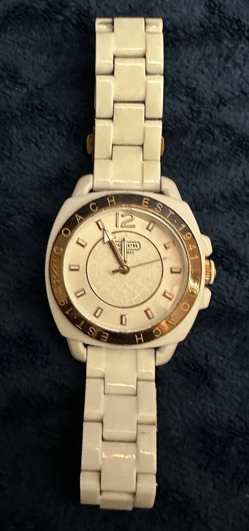 NUOVO con TAG Coach Orologio da Donna Uomo Plastica Bianca Fidanzato 14501347 AUTENTICO