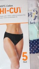 Women's 5-Pack Asstd Hi-Cut 100 Cotton Panties Underwear Sz 5 SMALL