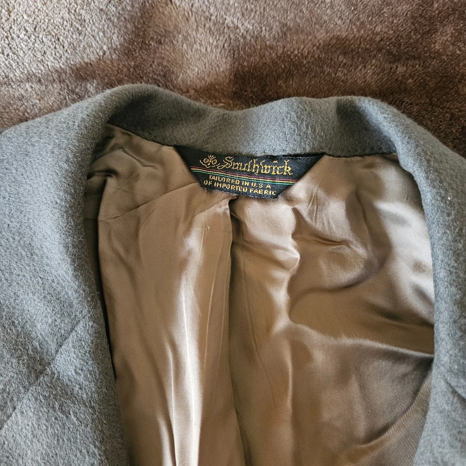 SOUTHWICK Abrigo Deportivo Blazer Chaqueta 51 L~ 100% Franela Lana Oliva De Colección ¡Comercial! Foto 3 de 4