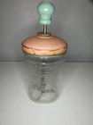 Vtg Mix Stir Glass Jar w Blue Handle Mixer Quick Whip Liquids Hazel Atlas