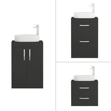 Bathroom Vanity Unit Countertop Wash Basin Matt Black Floor Standing Wall Hung