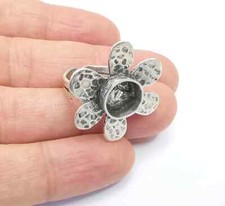 Flower Blank Ring Base Bezel Settings Cabochon Mountings Adjustable Silver Brass