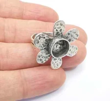 Flower Blank Ring Base Bezel Settings Cabochon Mountings Adjustable Silver Brass