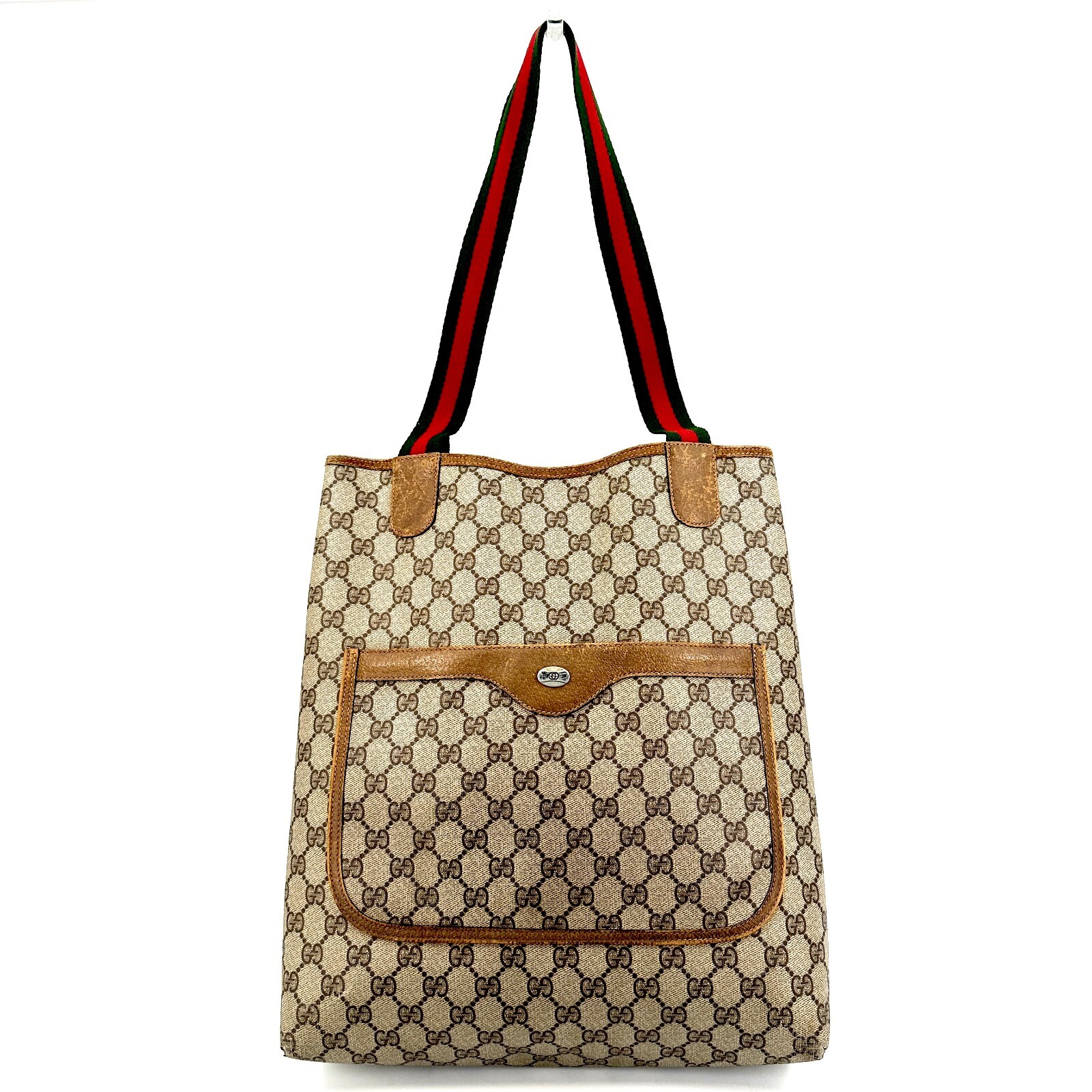 Vintage Gucci Sherry Line GG Supreme Tote Bag in Brown Beige PVC Leather