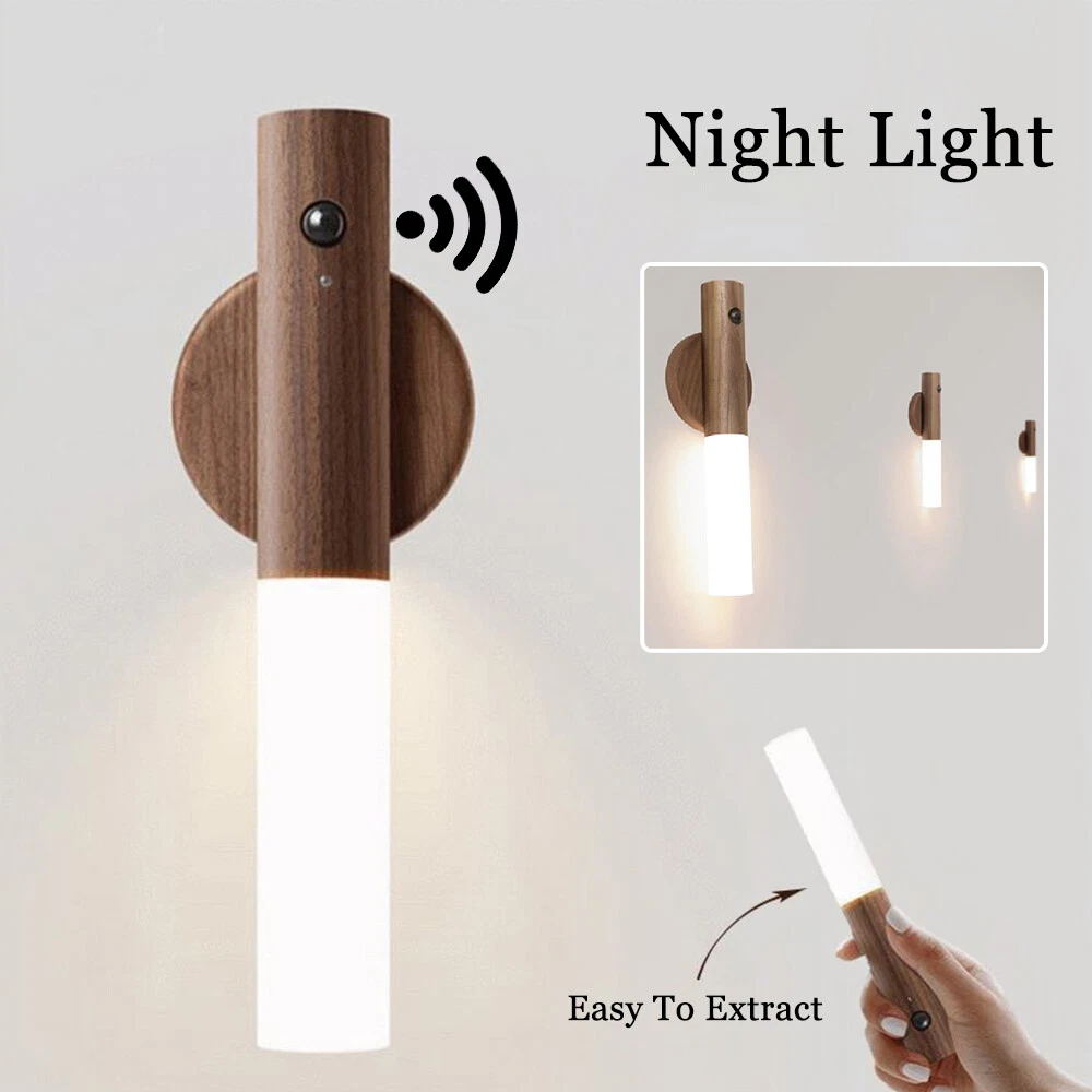 Auto LED RGB USB Magnetic Wood Wireless Night Light Lights Handheld Mood Stick