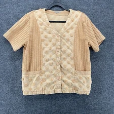 Focus Casual Life Blouse Top Size L Begie Button Up Artsy Lagenlook Hippie Boxy