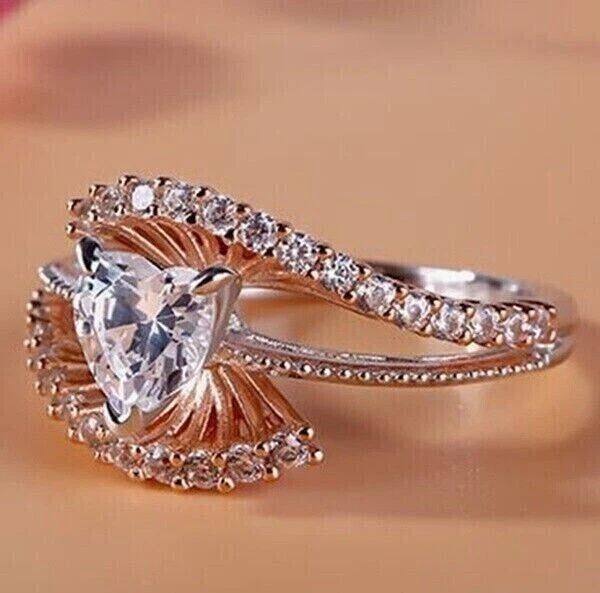 2.00 Ct Heart & Round Cut Simulated Diamond Engagement Ring Two Tone Gold Plated - Image 4 of 4