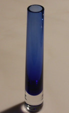 Cobalt Blue Clear Art Glass Tapered Bud Vase Sommerso Style 8" Layered Glass