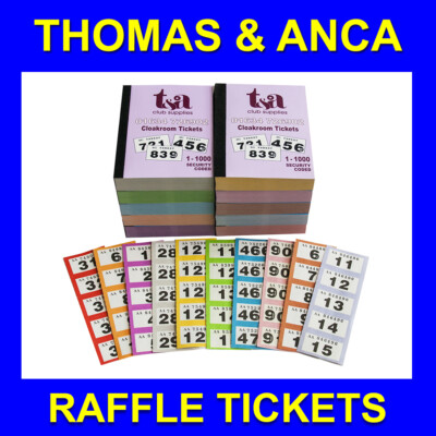 Raffle Books 10 Bücher 1-1000 Garderobe Raffle Tombola Bingo Tickets 10 Farben