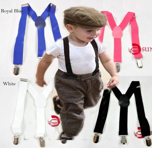 Kids Boys Girls Solid Color Adjustable Elastic Suspenders Braces 1 to 8 yearsold - Picture 2 of 48