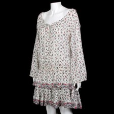 LOVE SHACK FANCY Floral Roses Long Sleeve Tiered Cotton Mini Dress size L /421
