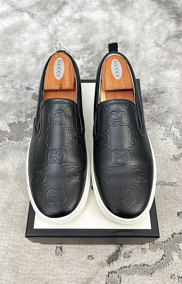 Authentic Gucci GG The Embossed Leather Slip On Mens Sneaker US8.5