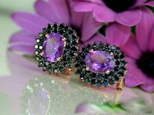 4Ct Oval Cut Purple Amethyst Halo Stud Earrings Women's 14K In Rose Gold Finish