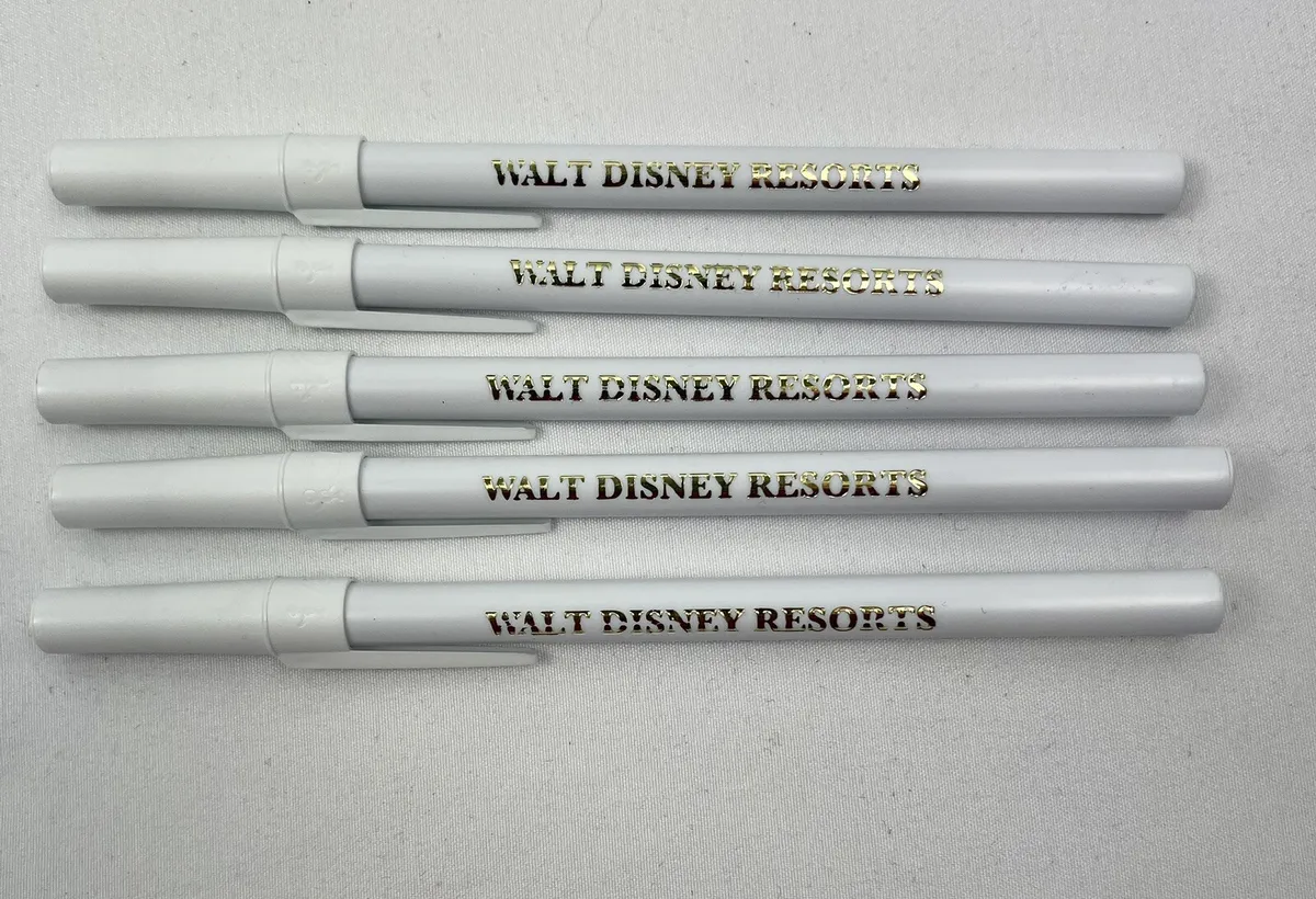 Walt Disney Resorts HTF White Bic Pens with Cap Set of 5 Tested-Works Black  Ink